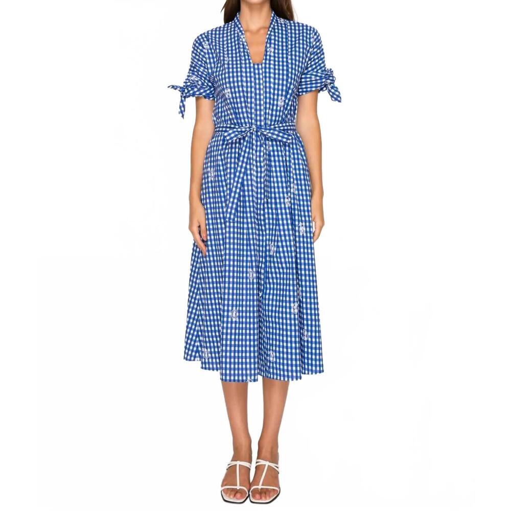 NEW MEET ME IN SANTORINI azure lace shirt midi dress in blue